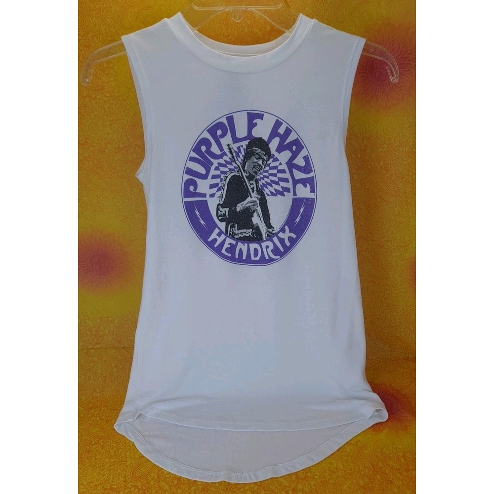 Purple Haze Jimi Hendrix Womens White Sleeveless T‎ Shirt Tank Top Size XS